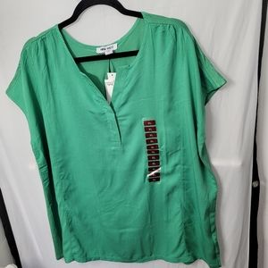 Nine West Women's Cap Sleeve V-Neck Fashion Top Green Spruce Size XL
